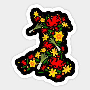 Wales Map Welsh Dragon Daffodils Leeks Cymru St Davids Day Sticker